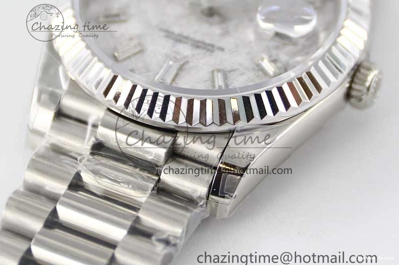 0126 FashionForward Day Date 40mm SS 904L Steel TWF 1:1 Best Edition Meteorite Crystal Dial on SS Bracelet A 2360